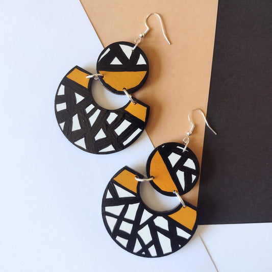 abstract earrings with clean black lines design 